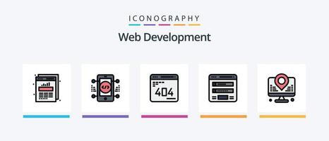 webb utveckling linje fylld 5 ikon packa Inklusive programmering. com. utveckla. koda. hemsida. kreativ ikoner design vektor