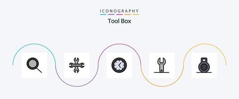 Werkzeugzeile gefülltes flaches 5-Icon-Paket einschließlich . Schlüssel. vektor