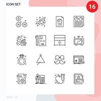 moderner Satz von 16 Umrissen und Symbolen wie bearbeitbare Vektordesign-Elemente für Benchmark-Kuchen-Unternehmensseitendaten vektor