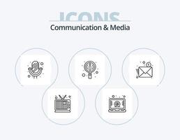 Kommunikations- und Medienlinie Icon Pack 5 Icon Design. Buchen. Kontakt. Stift. Buchen. Video vektor