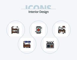 Innenarchitektur Linie gefüllt Icon Pack 5 Icon Design. Kabinett. Innere. Kocher. Möbel. Kochen vektor