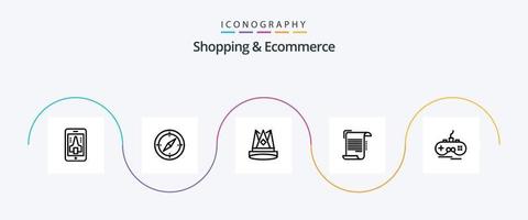 Shopping und E-Commerce Line 5 Icon Pack inklusive Papier. Prüfbericht. Krone. dokumentieren. Position vektor
