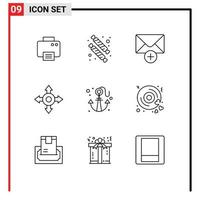 Mobile Interface Gliederungssatz von 9 Piktogrammen von Herz Sommerpost Seeanker editierbare Vektordesign-Elemente vektor