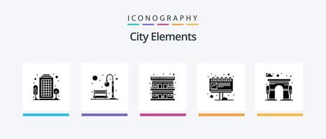 stad element glyf 5 ikon packa Inklusive arkitektur. marknadsföring. ljus. anslagstavla. resa. kreativ ikoner design vektor