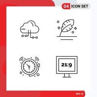 Piktogrammsatz aus 4 einfachen, gefüllten, flachen Farben von bearbeitbaren Vektordesign-Elementen für Cloud-Alarmnetzwerk-Stiftuhren vektor