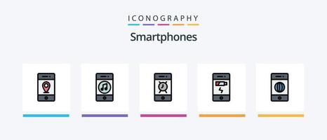 smartphones linje fylld 5 ikon packa Inklusive teknologi. matematik. telefon. kalkylator. video. kreativ ikoner design vektor