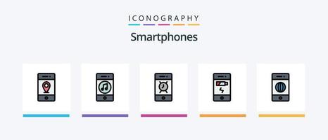 Smartphones Zeile gefüllt 5 Icon Pack inklusive Technologie. Mathematik. Telefon. Taschenrechner. Video. kreatives Symboldesign vektor