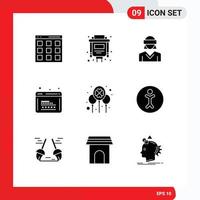 Stock Vector Icon Pack mit 9 Zeilenzeichen und Symbolen für die Programmierung von Ballon-Webbewegungen, die editierbare Vektordesign-Elemente codieren