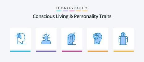 medveten levande och personlighet egenskaper blå 5 ikon packa Inklusive mänsklig. analyser. mänsklig. sinne. mänsklig. kreativ ikoner design vektor