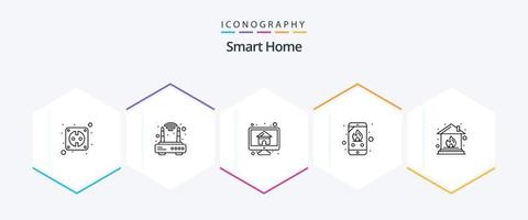 Smart Home 25-Zeilen-Icon-Pack inklusive Zuhause. Telefon. Heimat. Feuer. Anruf vektor