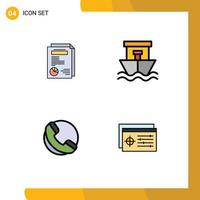 moderner Satz von 4 gefüllten flachen Farben Piktogramm der Seite Telefonpräsentation Boot Einstellung editierbare Vektordesign-Elemente vektor