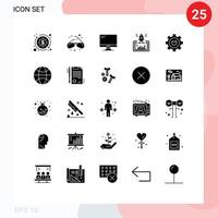 redigerbar vektor linje packa av 25 enkel fast glyfer av vagn börja övervaka hemsida lansera redigerbar vektor design element