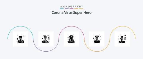 Corona-Virus-Superhelden-Glyphe 5-Icon-Pack einschließlich Männchen. männlich. Gewalt. Arzt. Arzt vektor