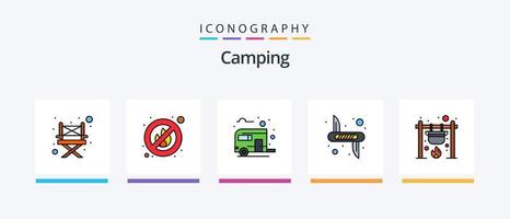 Camping Line gefüllt 5 Icon Pack inklusive Benzin. Stock. Busweg. Feuerzeug. Feuer. kreatives Symboldesign vektor