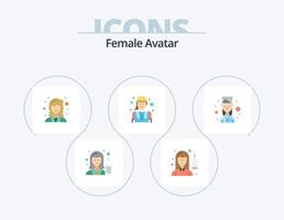 weiblicher Avatar flach Icon Pack 5 Icon Design. Arbeiter. Ingenieurin. Freizeit. Bauarbeiter. Forscher vektor