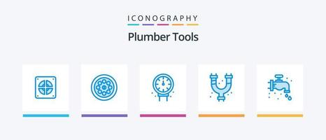 Klempnerblau 5 Icon Pack inklusive . Installation. mechanisch. Klempner. Wasserhahn. kreatives Symboldesign vektor