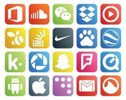 20 Social Media Icon Pack inklusive Kik Baidu Video Nike Stock vektor