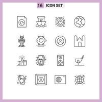 16 universelle Gliederungszeichen Symbole der Technologie Kunstherz Android Welt editierbare Vektordesign-Elemente vektor