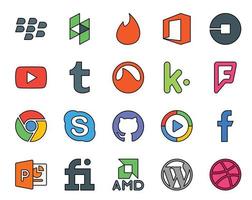 20 Symbolpakete für soziale Medien, einschließlich Windows Media Player, Chat, Video, Skype, Foursquare vektor