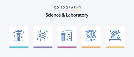 Science Blue 5 Icon Pack inklusive Suche. Labor. Leben. DNA. Wissenschaft. kreatives Symboldesign vektor