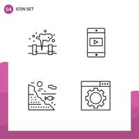 Piktogrammsatz von 4 einfachen gefüllten flachen Farben von Gaswasserabfällen mobiler Anwendung Rock editierbare Vektordesign-Elemente vektor