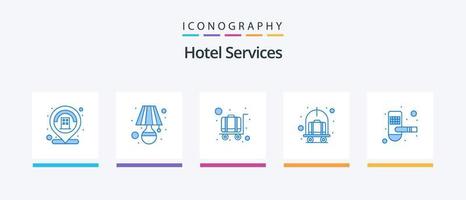 Hotelservices Blue 5 Icon Pack inklusive Schlüsselkarte. Tür. Hotelservice. Wagen. Hotel. kreatives Symboldesign vektor