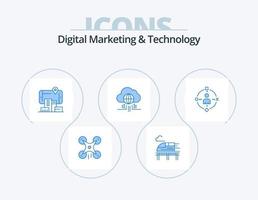 digital marknadsföring och teknologi blå ikon packa 5 ikon design. teknologi. omgivande. stad. teknologi. tror vektor