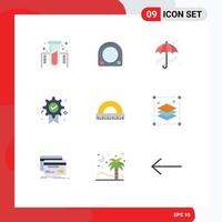 Stock Vector Icon Pack mit 9 Zeilenzeichen und Symbolen für bearbeitbare Vektordesign-Elemente für das Messwinkel-Regenschirm-Medaillenabzeichen