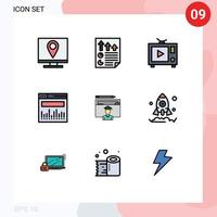 Satz von 9 Vektor-Fülllinien-Flachfarben auf Raster für Bildungs-Webseiten-Daten-Video-editierbare Vektor-Design-Elemente vektor