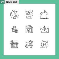 Stock Vector Icon Pack mit 9 Zeilen Zeichen und Symbolen für Dokument Gelehrte Business Mitarbeiter Absolvent Graduierung editierbare Vektordesign-Elemente