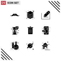 Stock Vector Icon Pack mit 9 Zeilen Zeichen und Symbolen für Korb Security Design Insurance School editierbare Vektordesign-Elemente