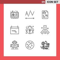 Stock Vector Icon Pack mit 9 Zeilenzeichen und Symbolen für Power Energy Document Thanksgiving Herbst editierbare Vektordesign-Elemente