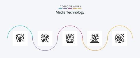 Media Technology Line 5 Icon Pack inklusive Einstellung. Funkantenne. GPS. Turm. Signal vektor