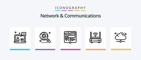 Netzwerk- und Kommunikationsleitung 5 Icon Pack inklusive Webcam. Nocken. Handy, Mobiltelefon. Welt. Netzwerk. kreatives Symboldesign vektor