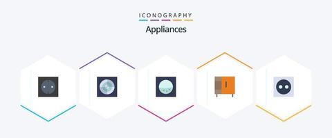 Haushaltsgeräte 25 Flat Icon Pack inklusive Stecker. Elektrizität. Waschen. Haushaltsgeräte. Kleiderschrank vektor