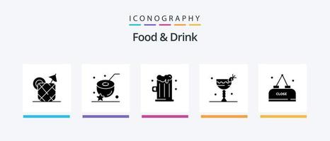 Essen und Trinken Glyphe 5 Icon Pack inklusive Essen. Getränk. Getränk. Cocktail. Lebensmittel. kreatives Symboldesign vektor