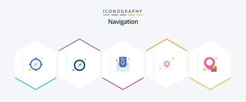 navigering 25 platt ikon packa Inklusive låda. stift. plats. Karta. e-post vektor