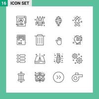 Piktogramm-Set mit 16 einfachen Umrissen von lustigen Kanada-König-Kamindekorationen, editierbaren Vektordesign-Elementen vektor