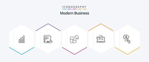 Modern Business 25-Zeilen-Icon-Pack inklusive Streichholz. Unternehmen. finanziell. Puzzle. Zeitungen vektor