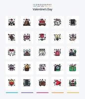 kreativer Valentinstag 25 Zeilen gefülltes Icon Pack wie Herz. Postkarte. Bett. Liebe. Herz vektor