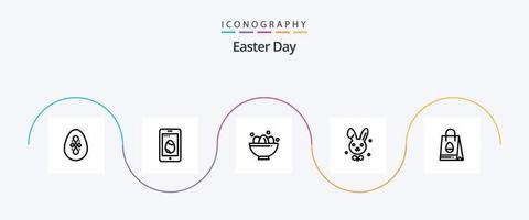 Easter Line 5 Icon Pack inklusive Tasche. Hase. Schüssel. Ostern. Nest vektor