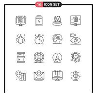 Set mit 16 kommerziellen Umrissen für den Einkauf von Internet-Königsgeschenken, die editierbare Vektordesign-Elemente enthalten vektor
