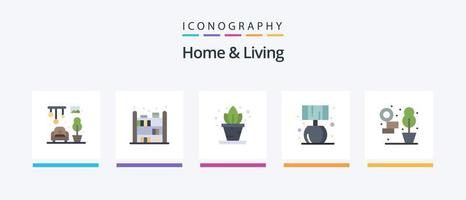 Home and Living Flat 5 Icon Pack inkl. Regal. Pflanze, Anlage. Heimat. kreatives Symboldesign vektor