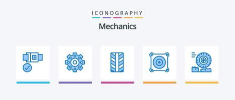 Mechanik blau 5 Icon Pack inklusive . Motor. Rad. kreatives Symboldesign vektor