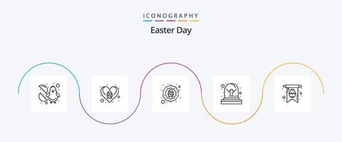 Easter Line 5 Icon Pack inklusive Ei. Karte. Feiertage. Grab. Friedhof vektor