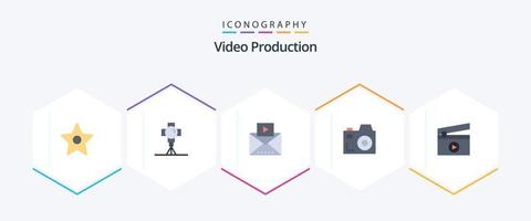 Videoproduktion 25 Flat Icon Pack inklusive Medien. Film. Botschaft. Medien. Kamera vektor