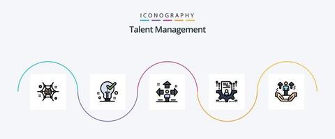 Talentmanagement-Linie gefülltes flaches 5-Icon-Paket einschließlich Profil. fortsetzen. Ok. Problem. Benutzer vektor