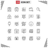 Aktienvektor-Icon-Pack mit 25 Zeilenzeichen und Symbolen für Geldhandel Zug schließen Glas editierbare Vektordesign-Elemente vektor