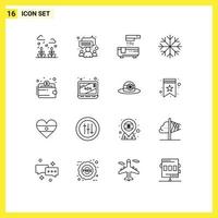 16 Benutzeroberflächen-Gliederungspaket mit modernen Zeichen und Symbolen für Zahlungsbarbad-Schneeflocken frostbearbeitbare Vektordesign-Elemente vektor