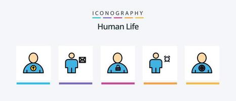 menschliche Linie gefüllt 5 Icon Pack inklusive Video. Mensch. Benutzerbild. Karosserie. Erkennung. kreatives Symboldesign vektor